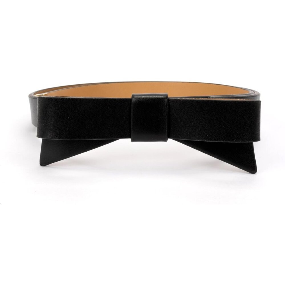 Women's Leather Bow Belt 0.75 Inch Adjustable Small Black Stylish Accessory